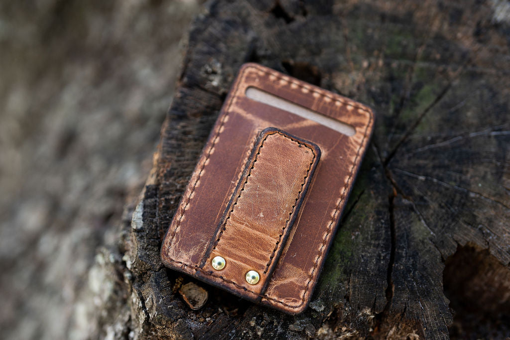 English Tan Leather Money Clip Wallet